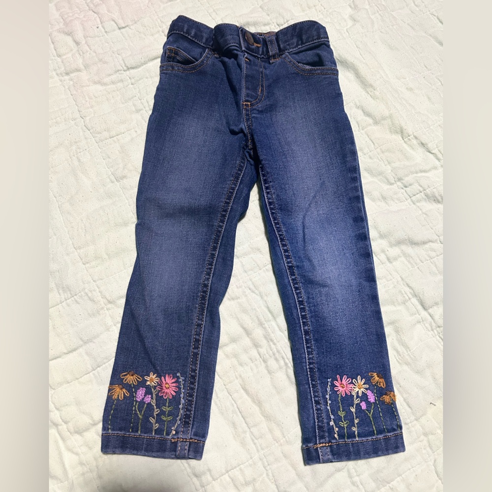 Custom Hand Embroidered Floral 3T Toddler Straight Leg Jeans